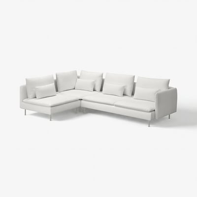 En vit SÖDERHAMN sektionsoffa med rena linjer och mjuka dynor, som erbjuder en modern och bekväm design.