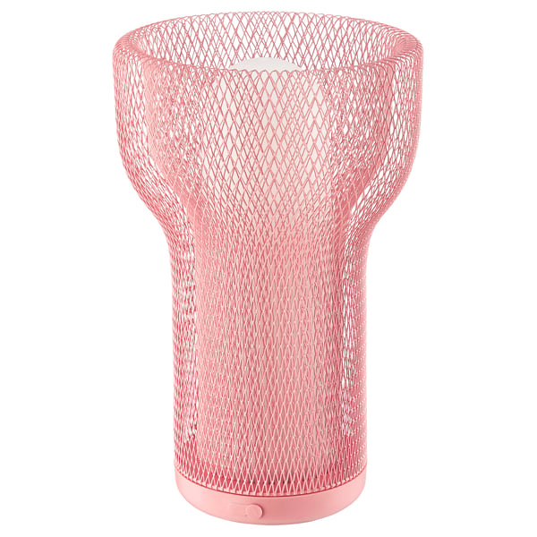 Rosa nätlampa, cylindrisk, modern design. Tillverkad av stål, plast.