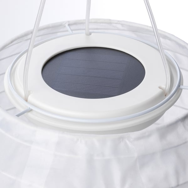 SOLVINDEN solcellsdriven lampa, vit med grå skärm, hängande. Modern, miljövänlig design.