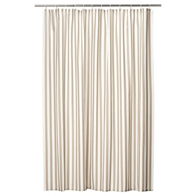 STAVBJÖRNBÄR Duschdraperi, beige/vit, 180x200 cm