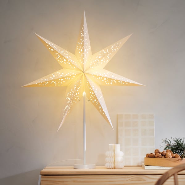 STRÅLA Lampskärm, papper stjärna/spets vit, 70 cm