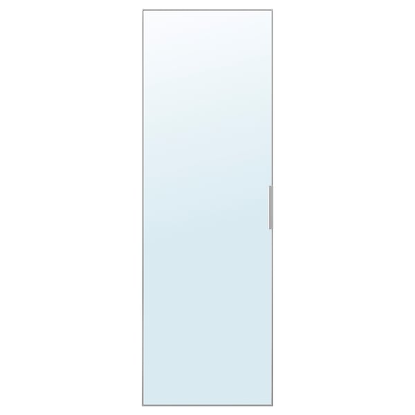 Avbildar en STRAUMEN spegeldörr i vitt, med en elegant, rektangulär design med aluminiumram och reflekterande glas.