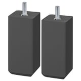 Två STUBBARP-ben i mörkgrått. Dessa är fyrkantiga möbelben i trä med justerbara skruvar för utjämning. De har en elegant, minimalistisk design.