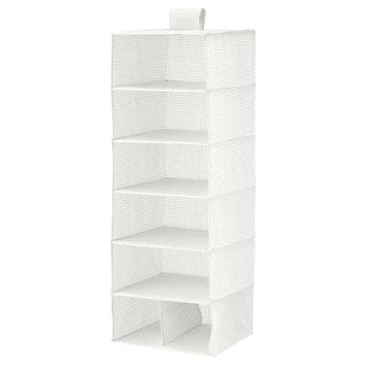 STUK förvaringsorganisatör, vit, tyg & plast, hög, rektangulär, rutmönster, vikt platt.