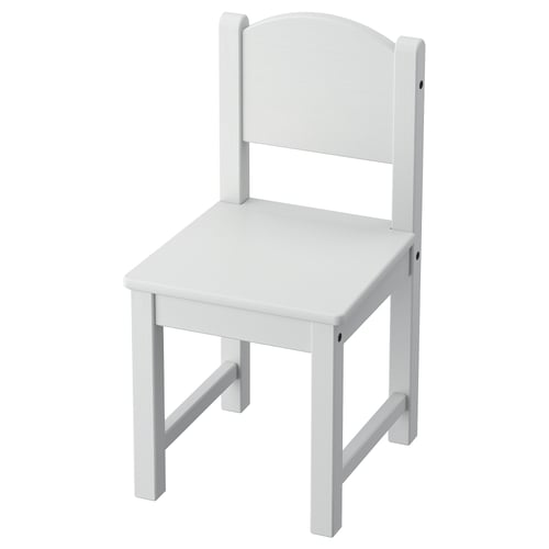 SUNDVIK vit barnstol, trä, enkel design, fyrkantig sits, ryggstöd.