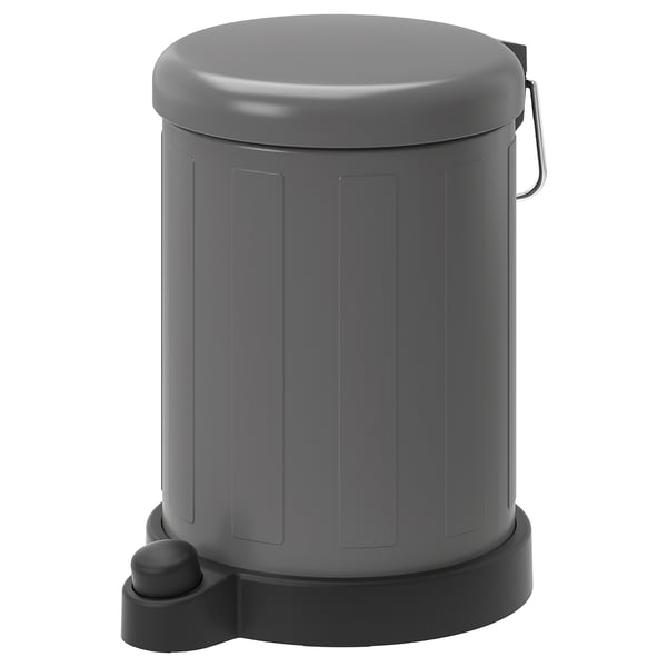 Grå TOFTAN pedalhink med fotpedal, handtag och lock, tillverkad av galvaniserat stål och plast.