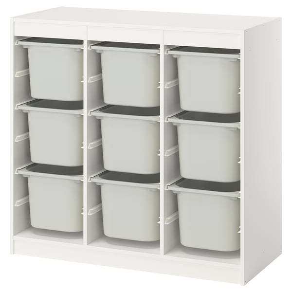 TROFAST Förvaringskombination med backar, rumsavdelare/vit grå, 99x44x94 cm
