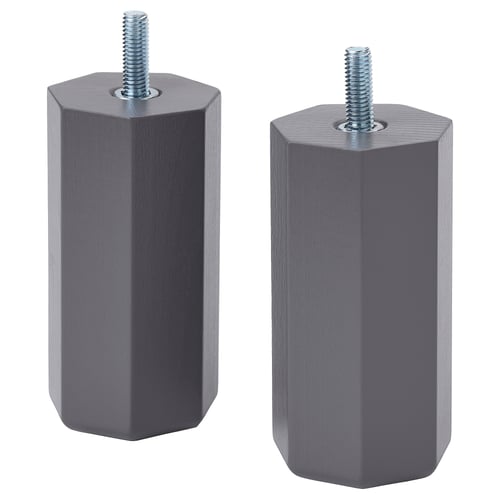 Två grå möbelben i ULLARP trä med gängade toppar; Elegant, sexkantig design.