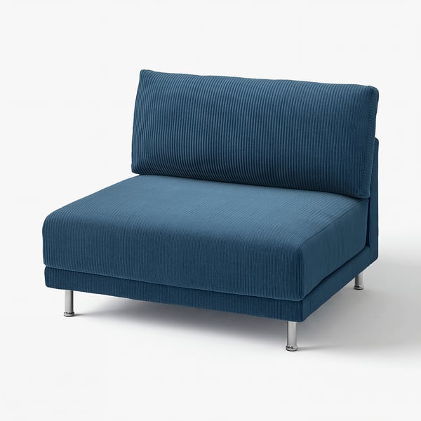 Enkel UPPÅKRA-soffa, blårandig, modern design med kromade ben.