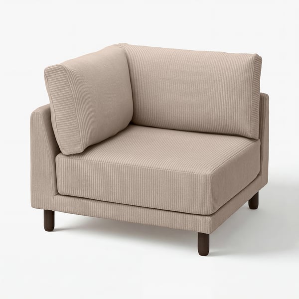 UPPÅKRA-soffa: modern, beige, vadderad L-form. Bekväm med fickfjädrar, träben.