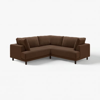 Brun UPPÅKRA sektionssoffa, modern design, bekväma kuddar, träben.