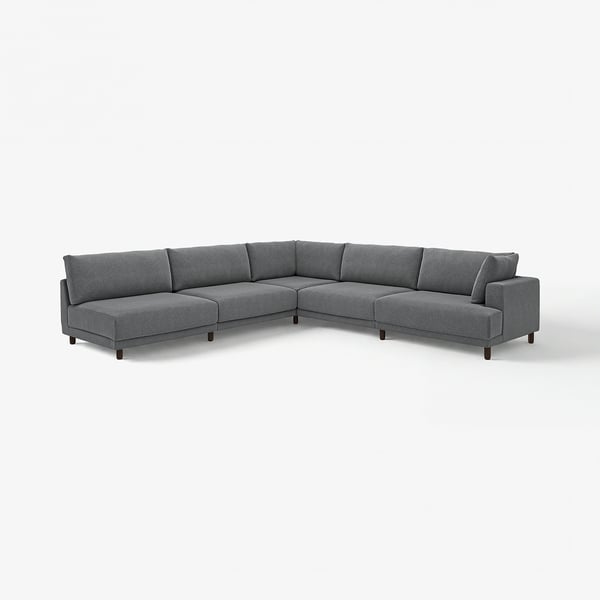 UPPÅKRA sektionsoffan är grå, modern och designad för komfort med en inbäddande känsla och överdimensionerade kuddar.