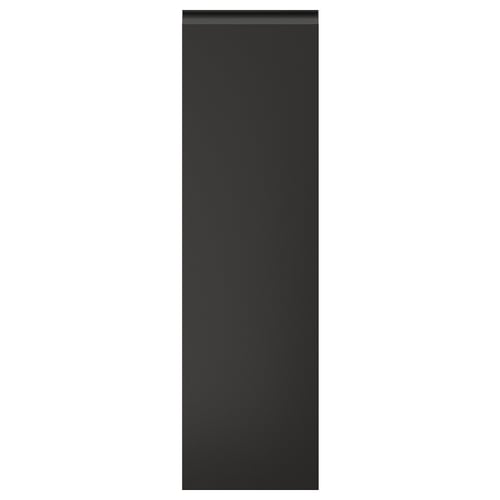 En svart, vertikal rektangulär kökslucka med elegant, modern design och integrerade handtag.