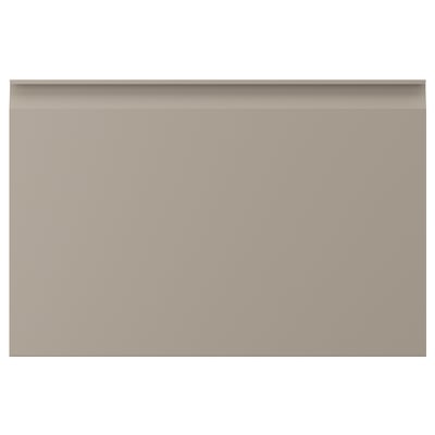 UPPLÖV beige köksskåp med eleganta, integrerade handtag och fasade kanter.