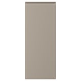 Beige köksskåpsdörr med infällda handtag. Rektangulär, platt, elegant design.