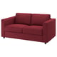 VIMLE 2-sits röd soffa. Modern design med plyschkuddar, tillverkade av återvunnen polyester och bomull.
