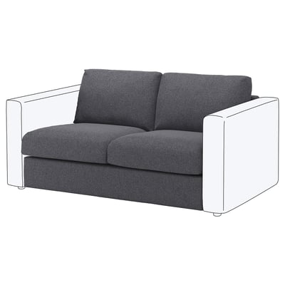 VIMLE grå soffa, modern design, slitstarkt polyestertyg, tvåfärgad melerad effekt.
