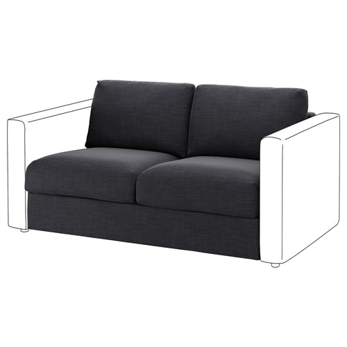 VIMLE grå soffa, modern minimalistisk design med avtagbar texturerad tygklädsel, två vadderade säten och rena linjer.