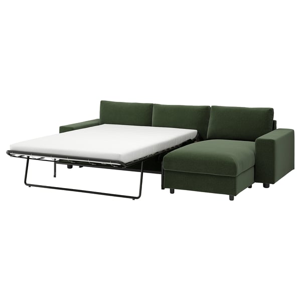 VIMLE 3-sits bäddsoffa med schäslong, med breda armstöd/Johanneshov mörkgrön