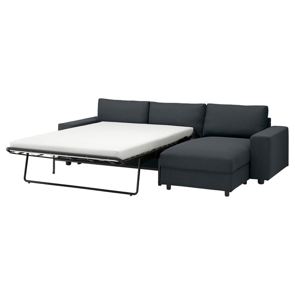 VIMLE 3-sits bäddsoffa med schäslong, med breda armstöd/Knäbäck antracit