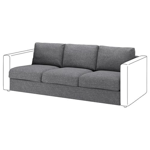Modern grå tweedsoffa, VIMLE, 3-sits med rektangulära ärmar.