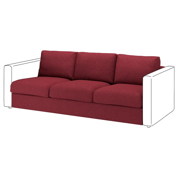 Röd VIMLE soffa, modern design, vit ram, bekväm, 3-sits.