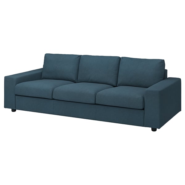 VIMLE soffa: blågrön, modern, rektangulär design med tre kuddar för mysig komfort.