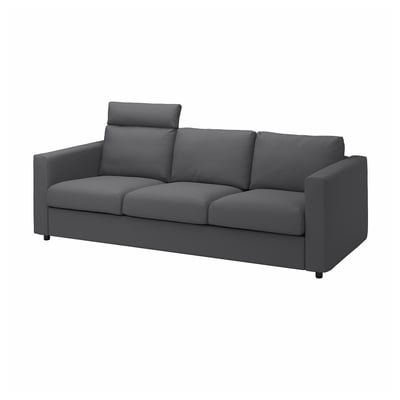 Grå VIMLE sektionssoffa med justerbara nackstöd, elegant modern design.