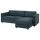 VIMLE blågrön sektionssoffa, modern, plysch, l-form, memory foam, förvaringsschäslong.
