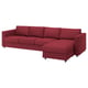 VIMLE röd l-formad soffa, modern design, plyschkuddar, enkel förvaring.