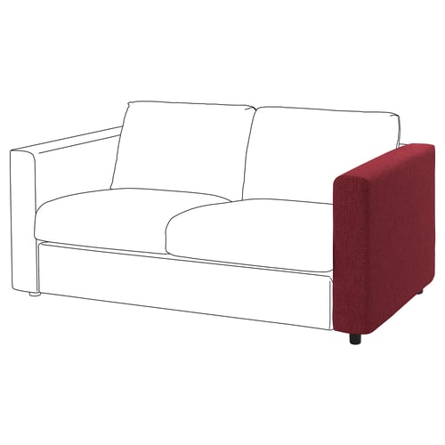 VIMLE röd soffa, elegant modern design, vitt och rött tyg, vadderad, kantig form.