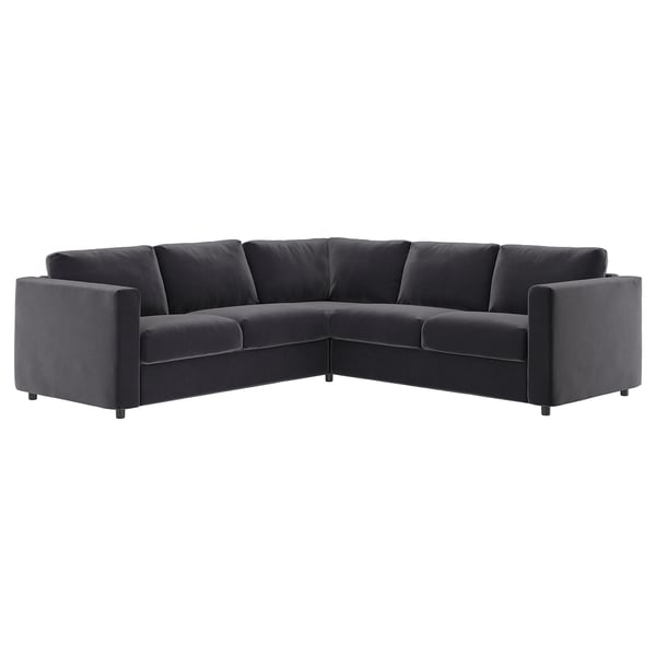 VIMLE grå soffa, modern, sammet, 4 kuddar.
