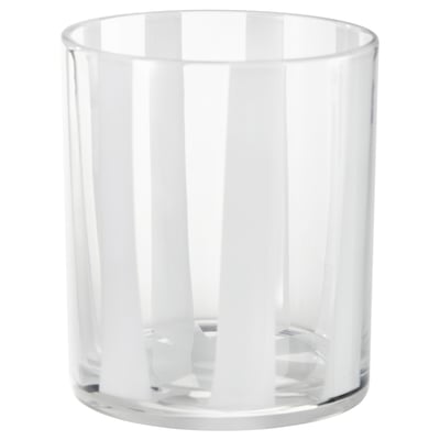 En VINDSTILLA klar glas, cylindrisk ljusstake med vertikala ränder och en texturerad bas.