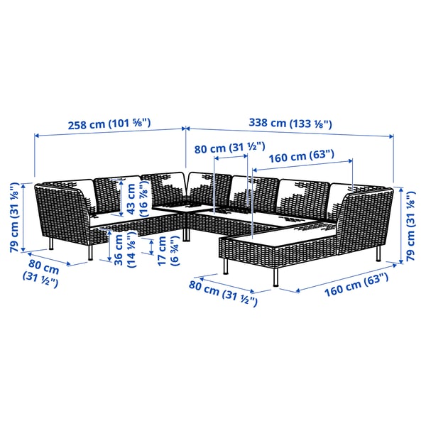 VITTSKÄR 5-sits modulär hörnsoffa, utomhus/konstrotting mörkgrå