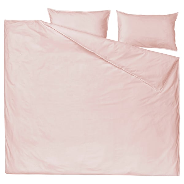Flat pink bedding set. Soft cotton, simple design. Three pieces: duvet, pillowcases.