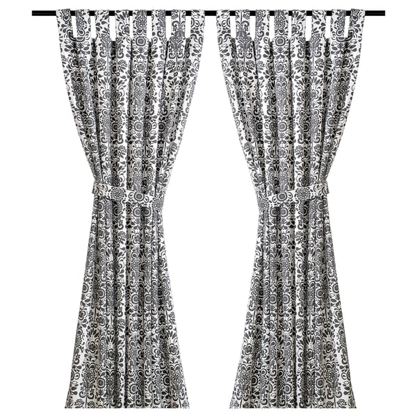 ÅKERKULLA black white floral patterned curtains, sheer fabric, tab heading design for privacy and light control.
