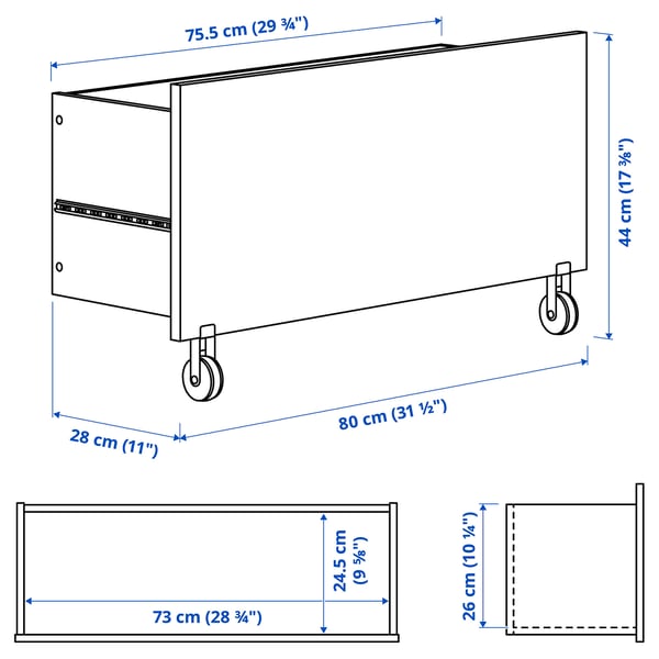Illustration with measurements for the product: BILLY.