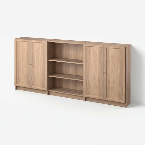 BILLY bookcase: light wood, open & closed storage