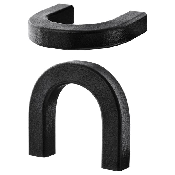 Black, rustic iron handles, forged, textured, u-shape.