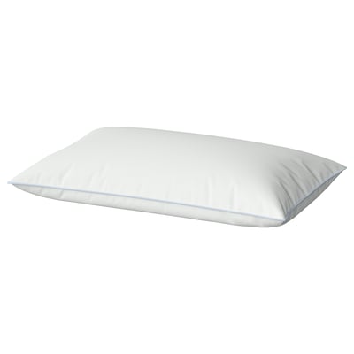 A white BRUKSVARA pillow with soft microfiber, rectangular shape, and smooth design.