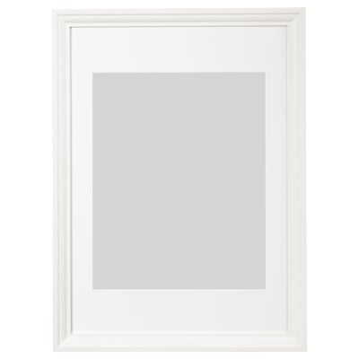 Empty white picture frame, rectangular shape with smooth edges, ready for wall mounting.