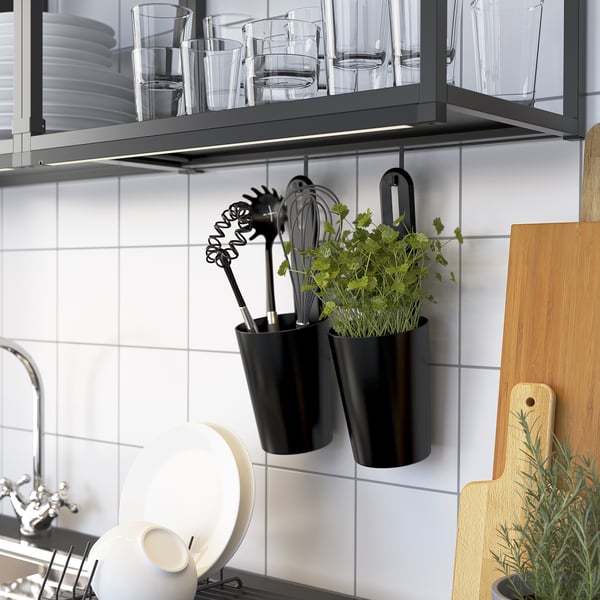 ENHET Wall frame with shelves, anthracite, 40x15x75 cm