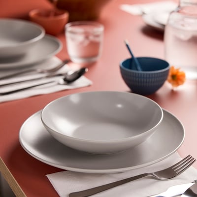 FÄRGKLAR Deep plate, matt light grey, 19 cm