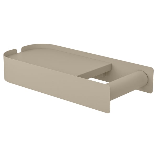 Beige FLORSJÖN toilet paper holder, minimalist design. Rectangular, three raised sides, wall-mounted.