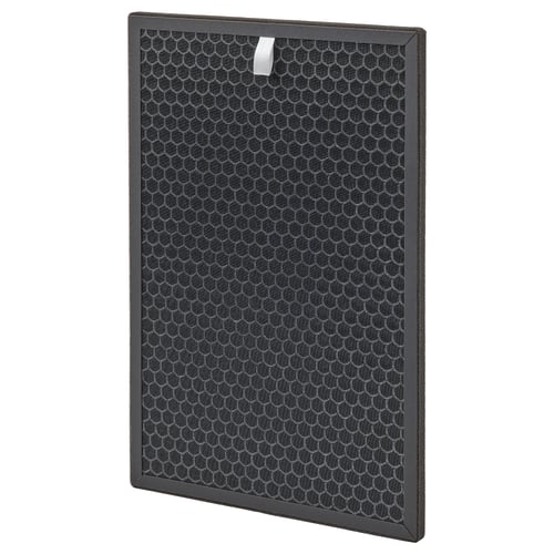 Black rectangular FÖRNUFTIG activated carbon air philtre, bordered in plastic, designed for gas cleaning.