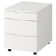 A white GALANT mobile filing cabinet. It has three drawers with a sleek design and smooth-closing mechanism, supported by casters for easy movement.