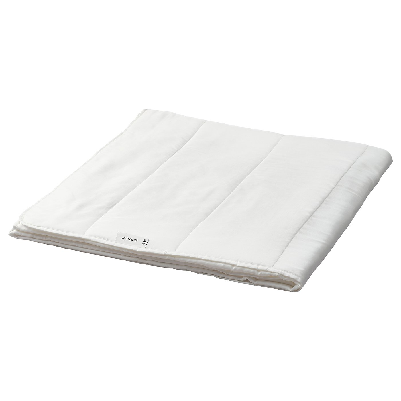 White GRÄSROTSFLY duvet, smooth silky cover, rectangular shape, simple design.