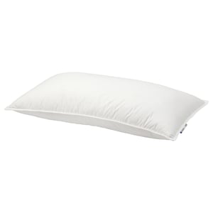 White pillow on white background, GULKAVLE brand, rectangular shape, stuffed with feathers and down, soft cotton cover.