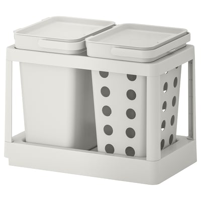 A dual HÅLLBAR waste sorting bin in white, designed to fit in kitchen cabinets.