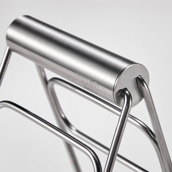Stainless steel kitchen tool with handle, sturdy and polished, for cooking convenience.